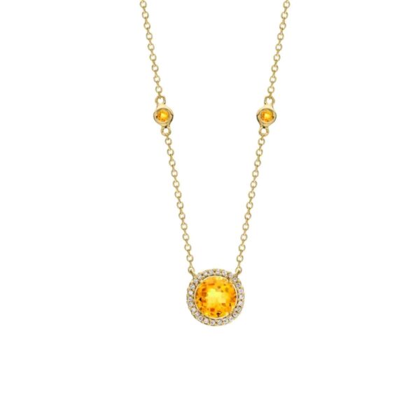 18ct Yellow Gold 0.10ct Diamond & Citrine Necklace