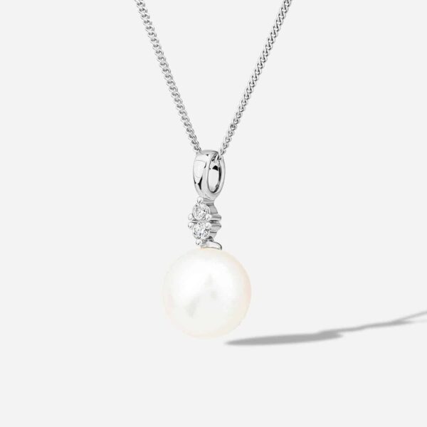 9ct White Gold 0.04ct Top Diamond & Freshwater Pearl Pendant